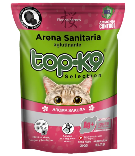 Arena Sanitaria TOP K9 Iones de Plata Aroma Sakura 25 kg